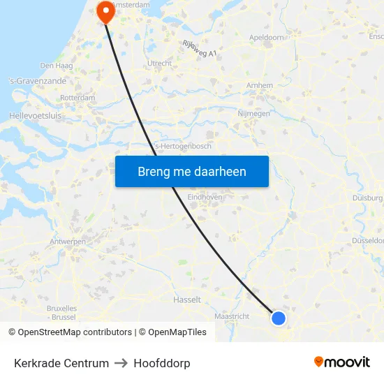 Kerkrade Centrum to Hoofddorp map