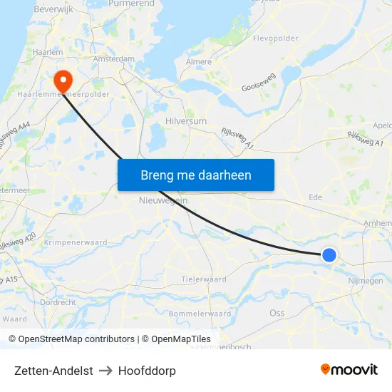 Zetten-Andelst to Hoofddorp map