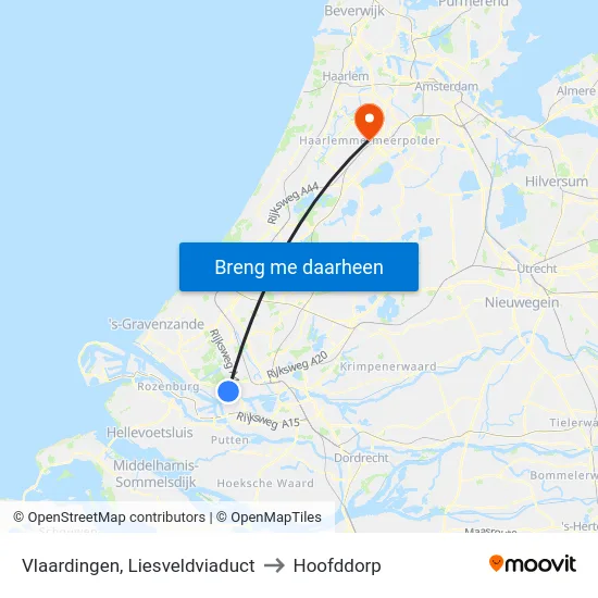 Vlaardingen, Liesveldviaduct to Hoofddorp map