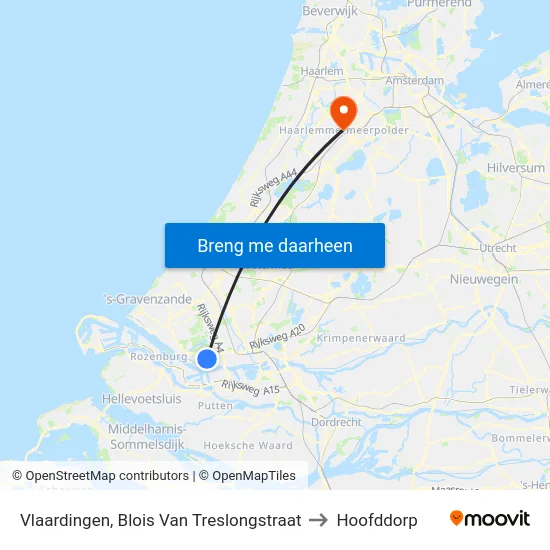 Vlaardingen, Blois Van Treslongstraat to Hoofddorp map
