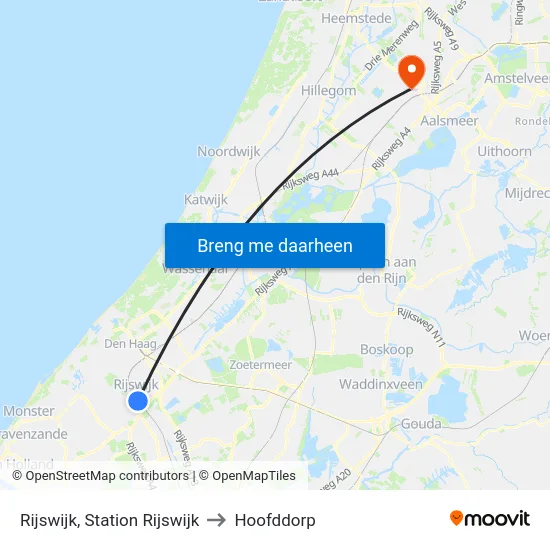 Rijswijk, Station Rijswijk to Hoofddorp map