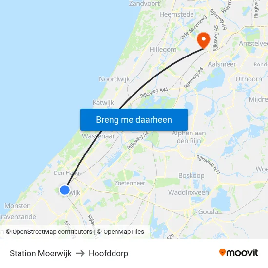 Station Moerwijk to Hoofddorp map