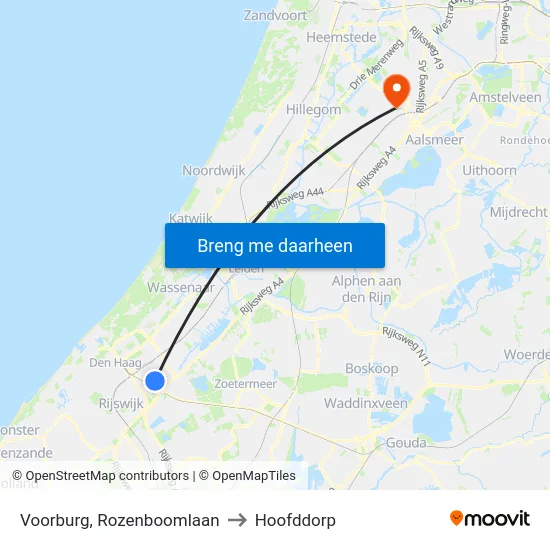 Voorburg, Rozenboomlaan to Hoofddorp map