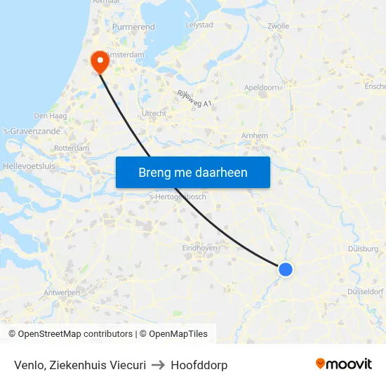 Venlo, Ziekenhuis Viecuri to Hoofddorp map