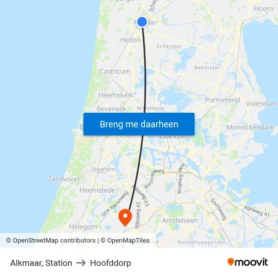 Alkmaar, Station to Hoofddorp map