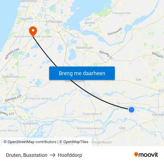 Druten, Busstation to Hoofddorp map