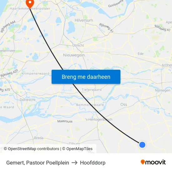 Gemert, Pastoor Poellplein to Hoofddorp map