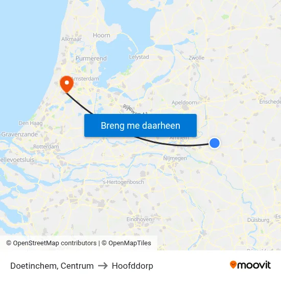 Doetinchem, Centrum to Hoofddorp map