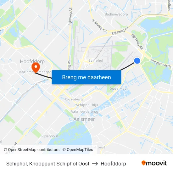 Schiphol, Knooppunt Schiphol Oost to Hoofddorp map