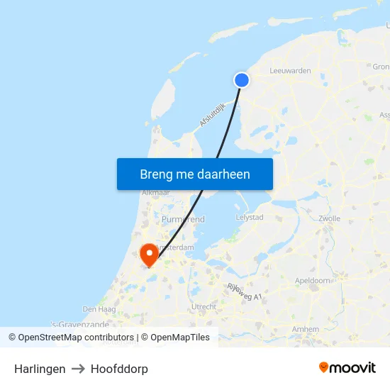 Harlingen to Hoofddorp map
