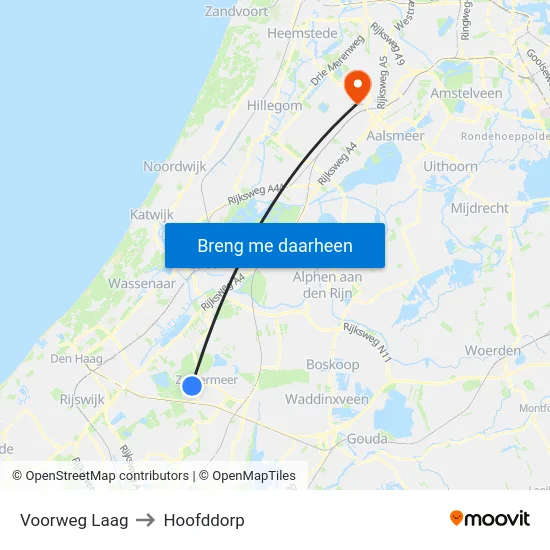 Voorweg Laag to Hoofddorp map