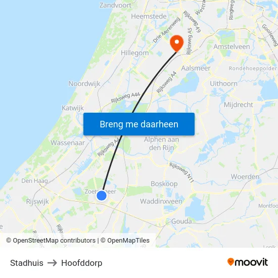 Stadhuis to Hoofddorp map