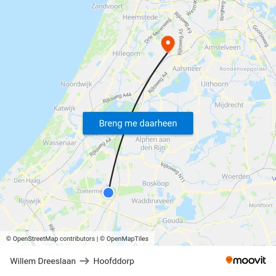 Willem Dreeslaan to Hoofddorp map