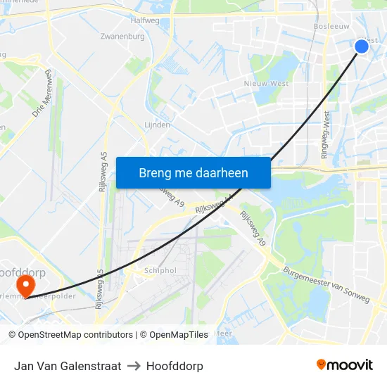 Jan Van Galenstraat to Hoofddorp map