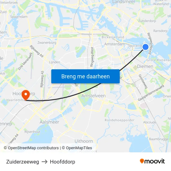 Zuiderzeeweg to Hoofddorp map