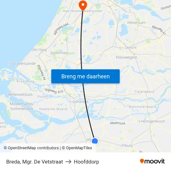 Breda, Mgr. De Vetstraat to Hoofddorp map