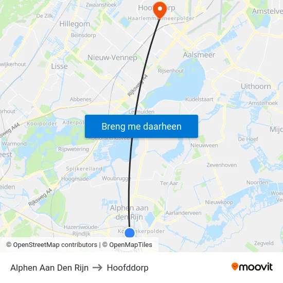 Alphen Aan Den Rijn to Hoofddorp map