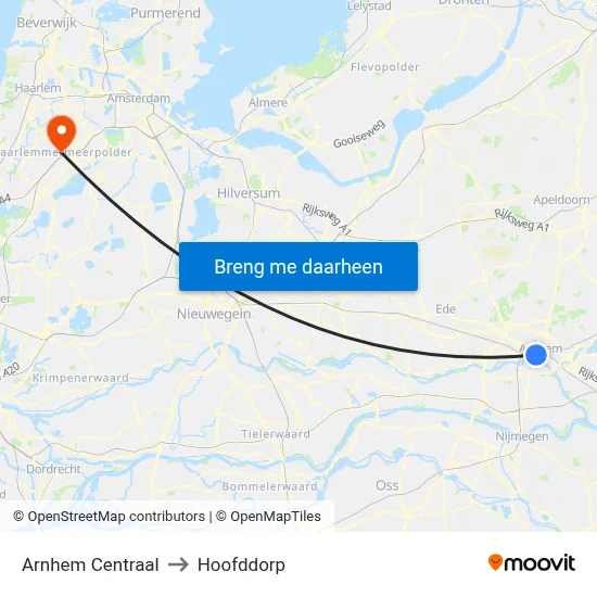 Arnhem Centraal to Hoofddorp map
