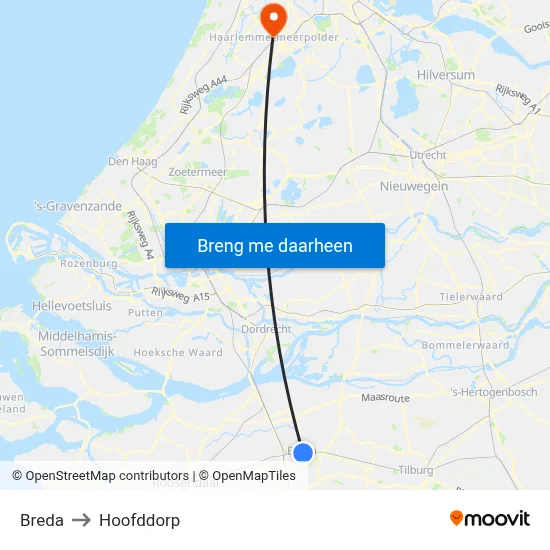 Breda to Hoofddorp map