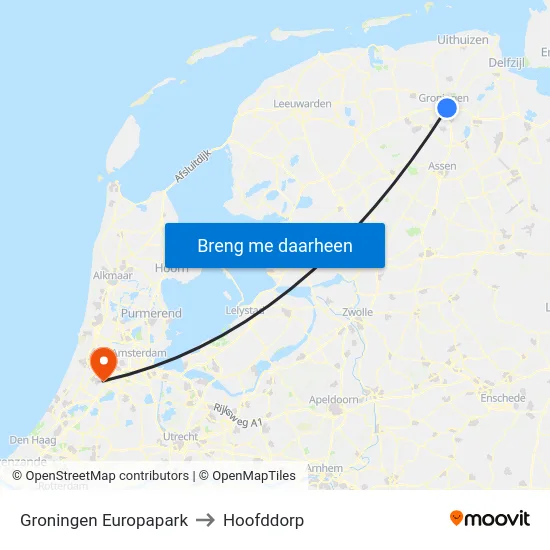 Groningen Europapark to Hoofddorp map