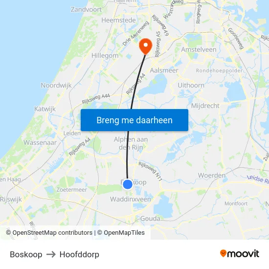 Boskoop to Hoofddorp map