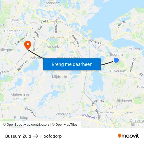 Bussum Zuid to Hoofddorp map