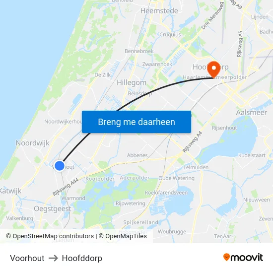 Voorhout to Hoofddorp map