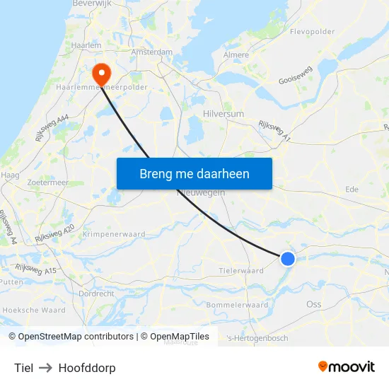 Tiel to Hoofddorp map