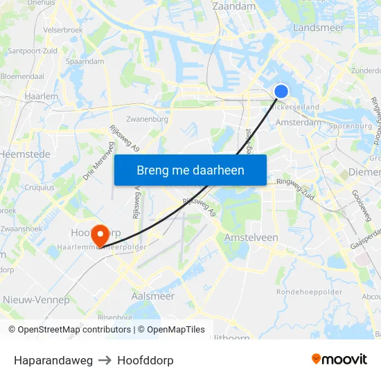 Haparandaweg to Hoofddorp map