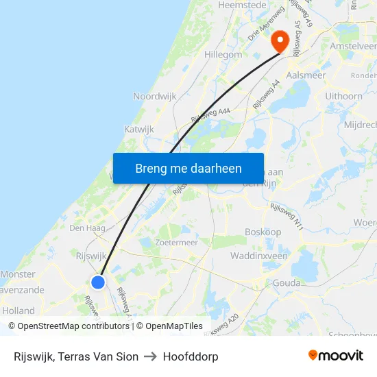 Rijswijk, Terras Van Sion to Hoofddorp map
