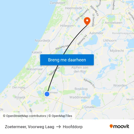 Zoetermeer, Voorweg Laag to Hoofddorp map