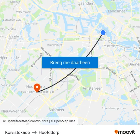 Koivistokade to Hoofddorp map