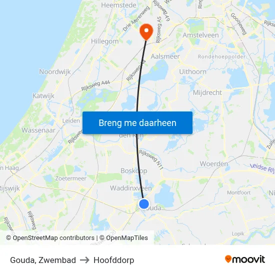 Gouda, Zwembad to Hoofddorp map