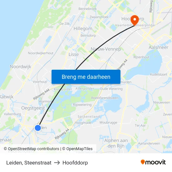Leiden, Steenstraat to Hoofddorp map