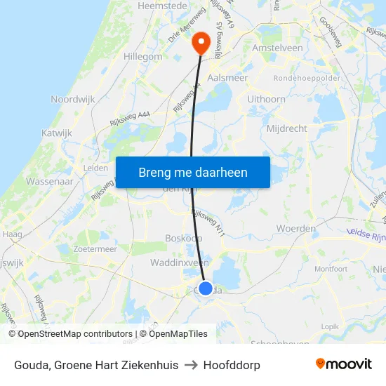 Gouda, Groene Hart Ziekenhuis to Hoofddorp map