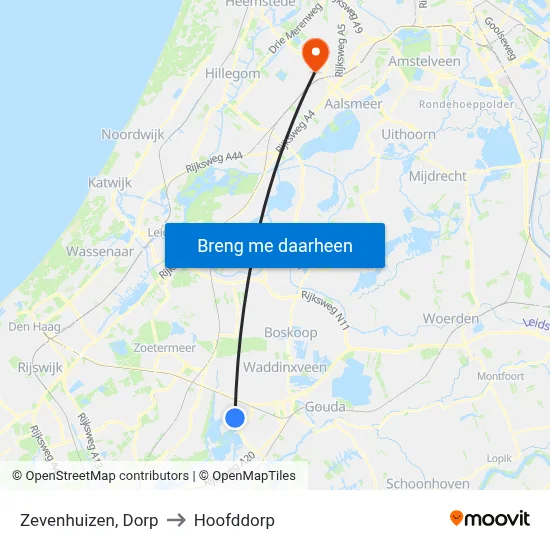 Zevenhuizen, Dorp to Hoofddorp map