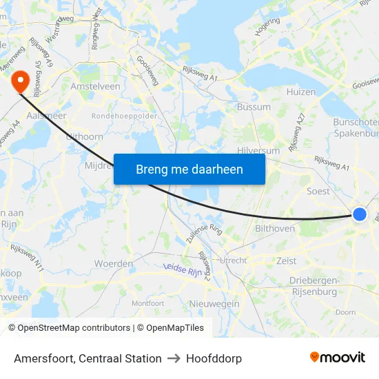 Amersfoort, Centraal Station to Hoofddorp map