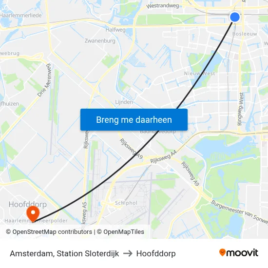 Amsterdam, Station Sloterdijk to Hoofddorp map