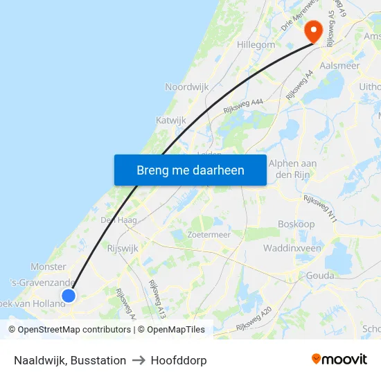 Naaldwijk, Busstation to Hoofddorp map