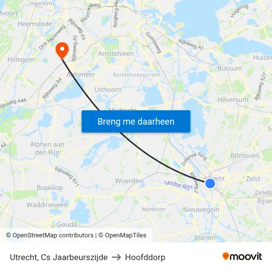 Utrecht, Cs Jaarbeurszijde to Hoofddorp map