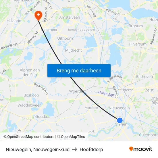 Nieuwegein, Nieuwegein-Zuid to Hoofddorp map