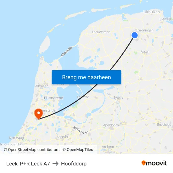 Leek, P+R Leek A7 to Hoofddorp map