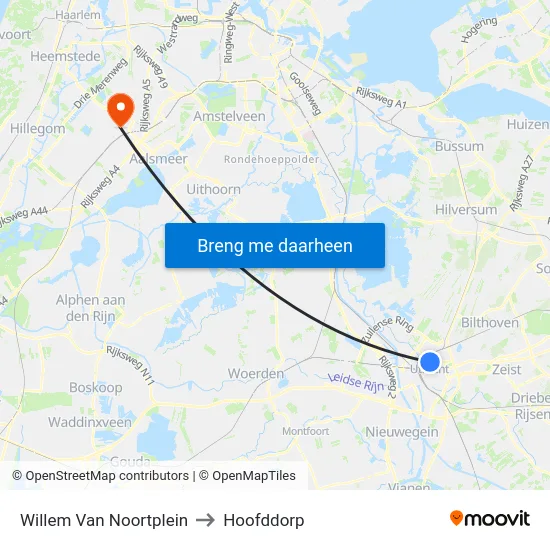 Willem Van Noortplein to Hoofddorp map