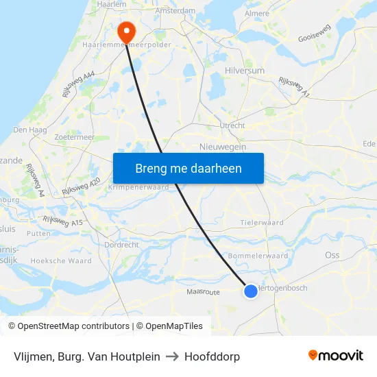 Vlijmen, Burg. Van Houtplein to Hoofddorp map