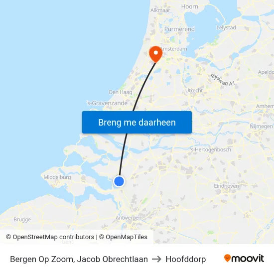 Bergen Op Zoom, Jacob Obrechtlaan to Hoofddorp map