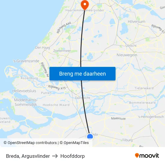 Breda, Argusvlinder to Hoofddorp map