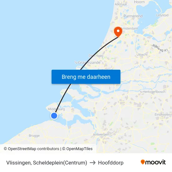 Vlissingen, Scheldeplein(Centrum) to Hoofddorp map