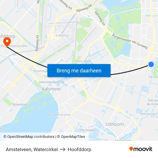 Amstelveen, Watercirkel to Hoofddorp map