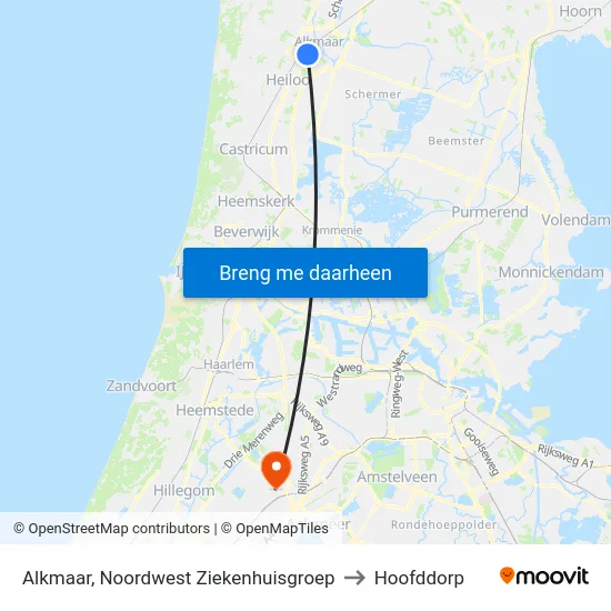 Alkmaar, Noordwest Ziekenhuisgroep to Hoofddorp map