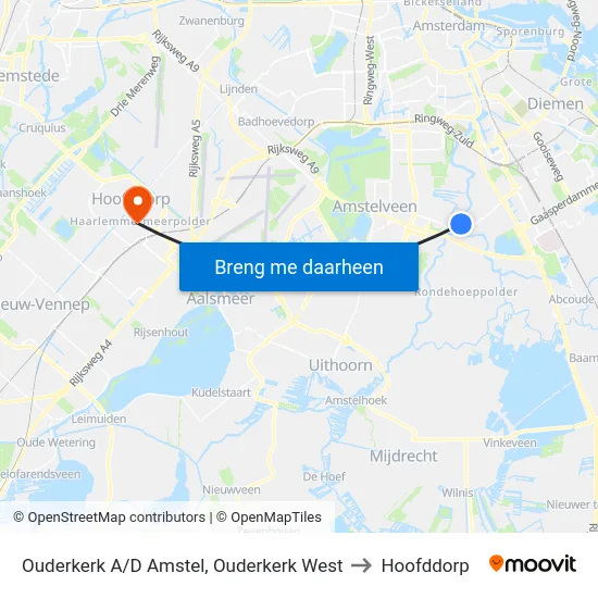 Ouderkerk A/D Amstel, Ouderkerk West to Hoofddorp map
